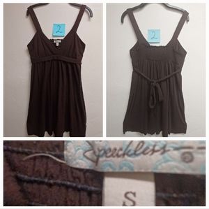 Brown empire tank dress with tie, S